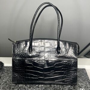 Michael Rome Large Croc Embosses Leatber Zip Top Shoulder Tote Bag